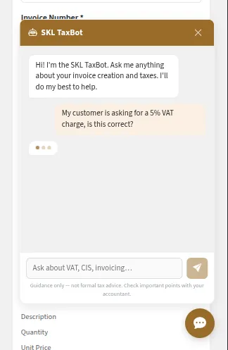 On a phone: asking the TaxBot whether a customer's request for 5% VAT is correct